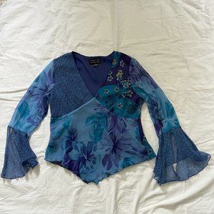 COPY - Vintage Spencer Jeremy 100% Multi-colored Silk Flaired Sleeve Boho Blous…